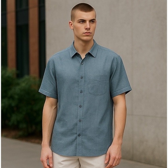 Theory 100% Linen Summer Blue Button Down‎ Shirt Size XL Men's Lightweight #EE1 - Picture 1 of 10